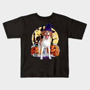 Brittany Dog Cute Witch Halloween Pumpkin Kids T-Shirt